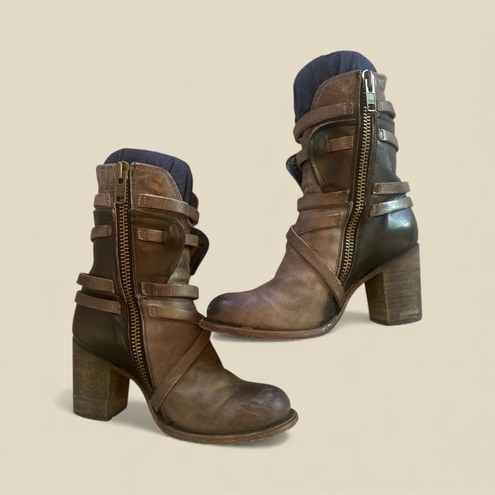 Free bird by Steven Moto Strappy Block Heel Leather Boots Size 8 hard to find 🔥 - Picture 2 of 7